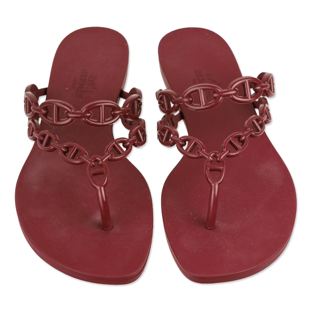 Hermès Burgundy Rubber Island Sandal