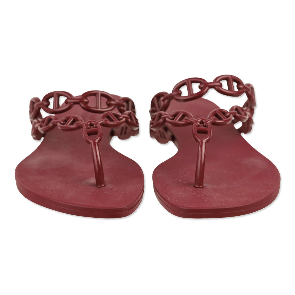 Hermès Burgundy Rubber Island Sandal