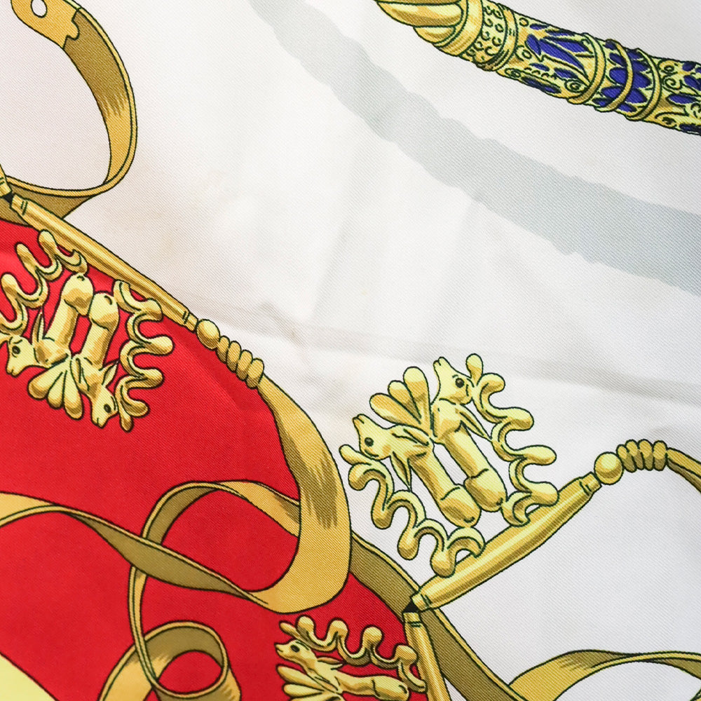 Hermes Carre Les Cavaliers D'Or Golden Horsemen Red Silk Scarf