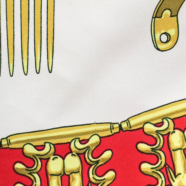 Hermes Carre Les Cavaliers D'Or Golden Horsemen Red Silk Scarf