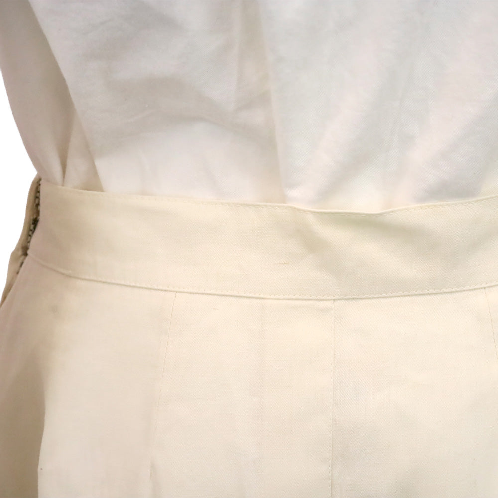 Hermès Cream Linen Midi Skirt with Gold Studded Leather Belt Accent