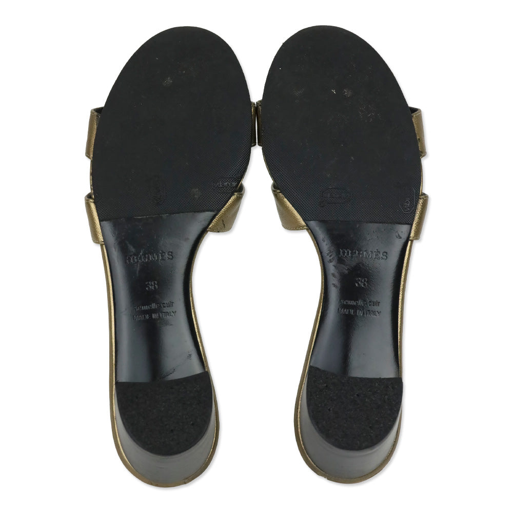 Hermès Gold Metallic Goatskin Oasis Sandals