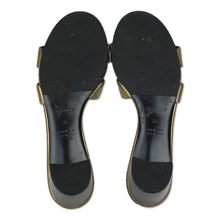 Hermès Gold Metallic Goatskin Oasis Sandals