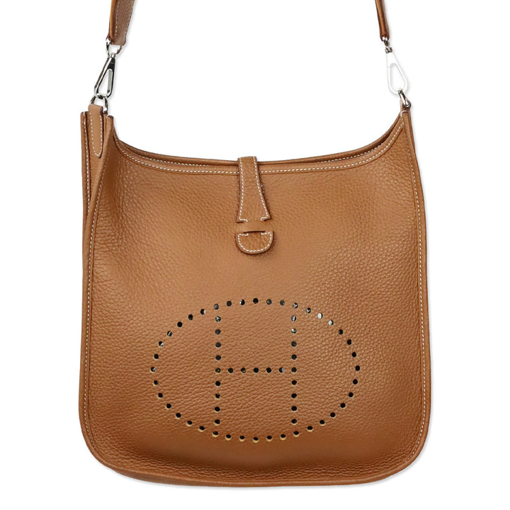 Hermès Gold Taurillon Clemence Evelyne III 29 PM in Palladium Hardware