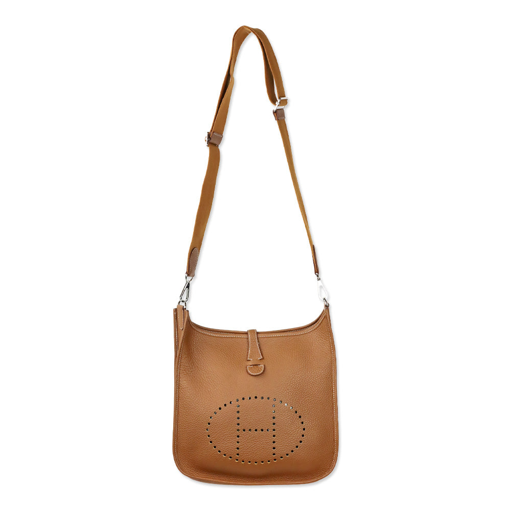 Hermès Gold Taurillon Clemence Evelyne III 29 PM in Palladium Hardware