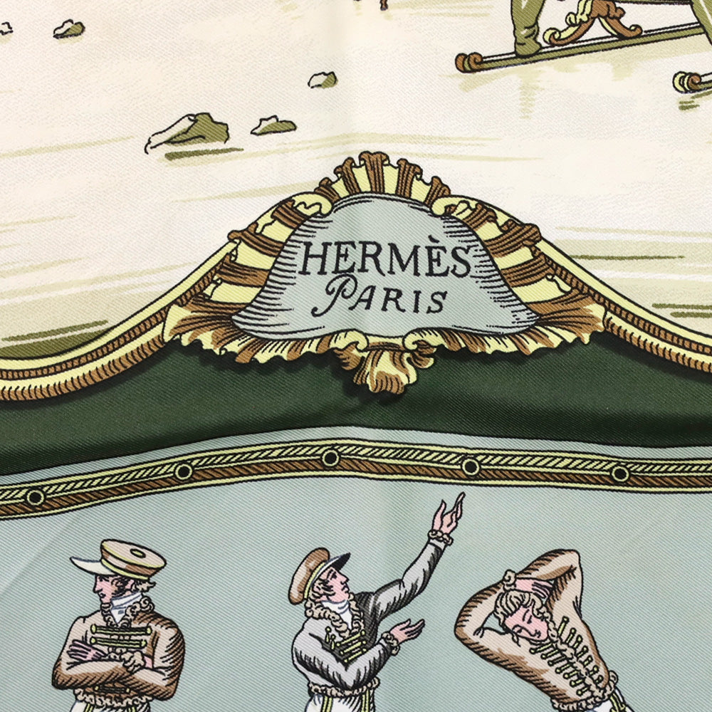 Hermès Green/Cream Les Plaisirs Du Froid by Hugo Grygkar Silk Scarf 90cm