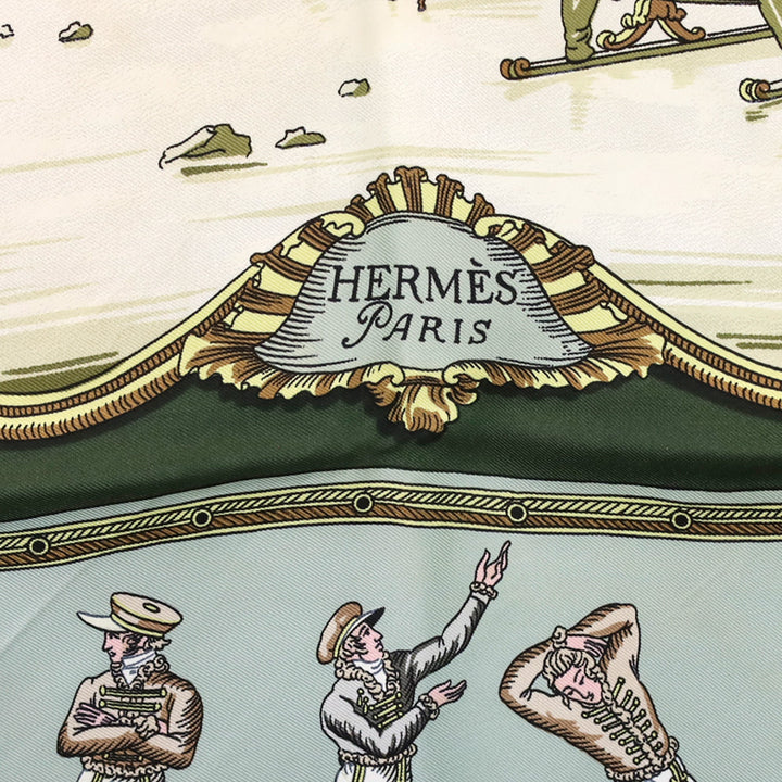 Hermès Green/Cream Les Plaisirs Du Froid by Hugo Grygkar Silk Scarf 90cm