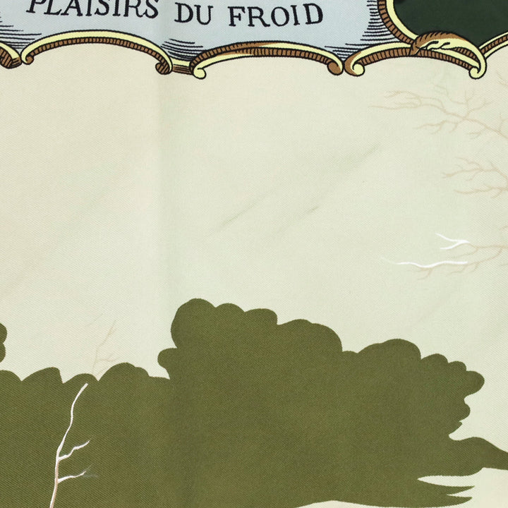 Hermès Green/Cream Les Plaisirs Du Froid by Hugo Grygkar Silk Scarf 90cm