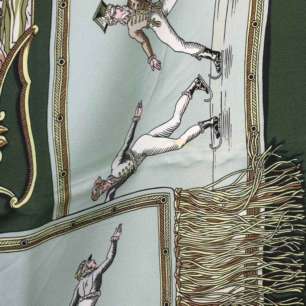 Hermès Green/Cream Les Plaisirs Du Froid by Hugo Grygkar Silk Scarf 90cm