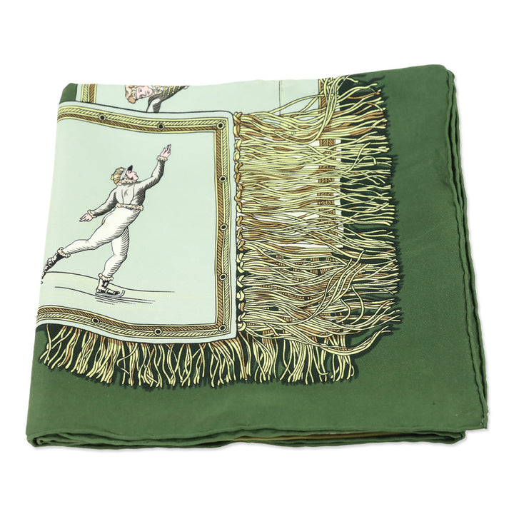 Hermès Green/Cream Les Plaisirs Du Froid by Hugo Grygkar Silk Scarf 90cm