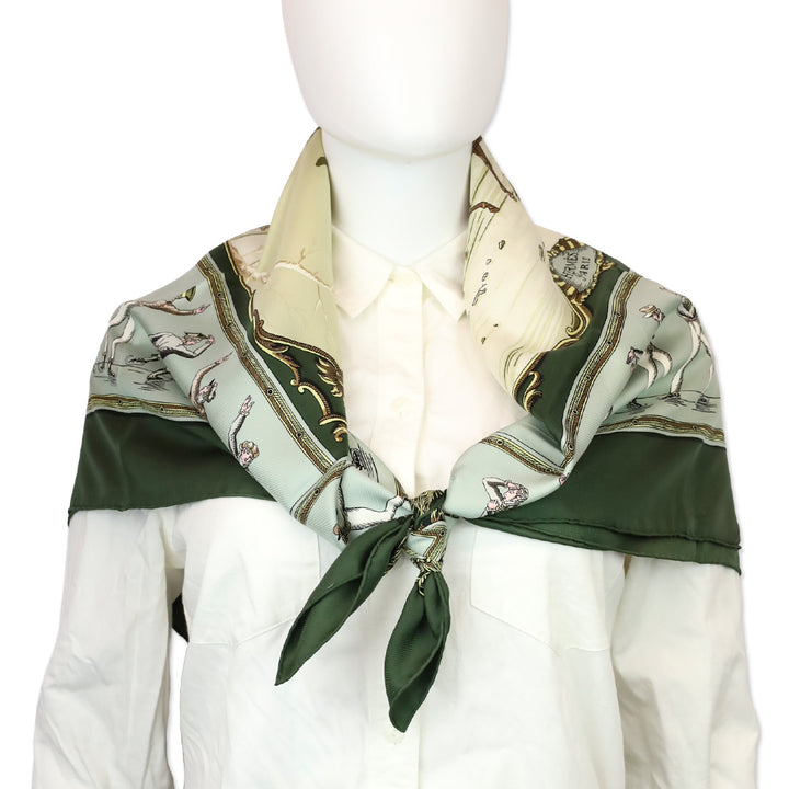 Hermès Green/Cream Les Plaisirs Du Froid by Hugo Grygkar Silk Scarf 90cm