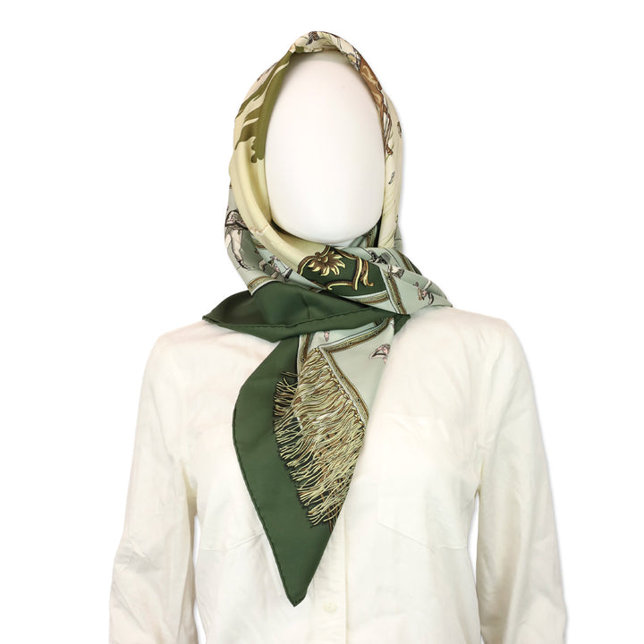 Hermès Green/Cream Les Plaisirs Du Froid by Hugo Grygkar Silk Scarf 90cm