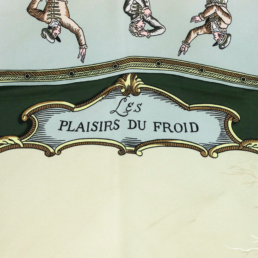 Hermès Green/Cream Les Plaisirs Du Froid by Hugo Grygkar Silk Scarf 90cm