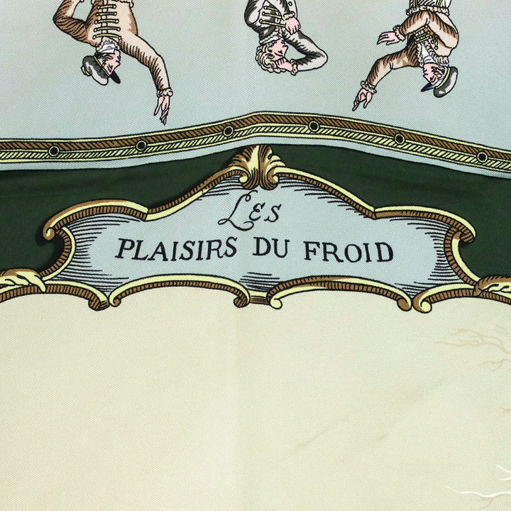 Hermès Green/Cream Les Plaisirs Du Froid by Hugo Grygkar Silk Scarf 90cm