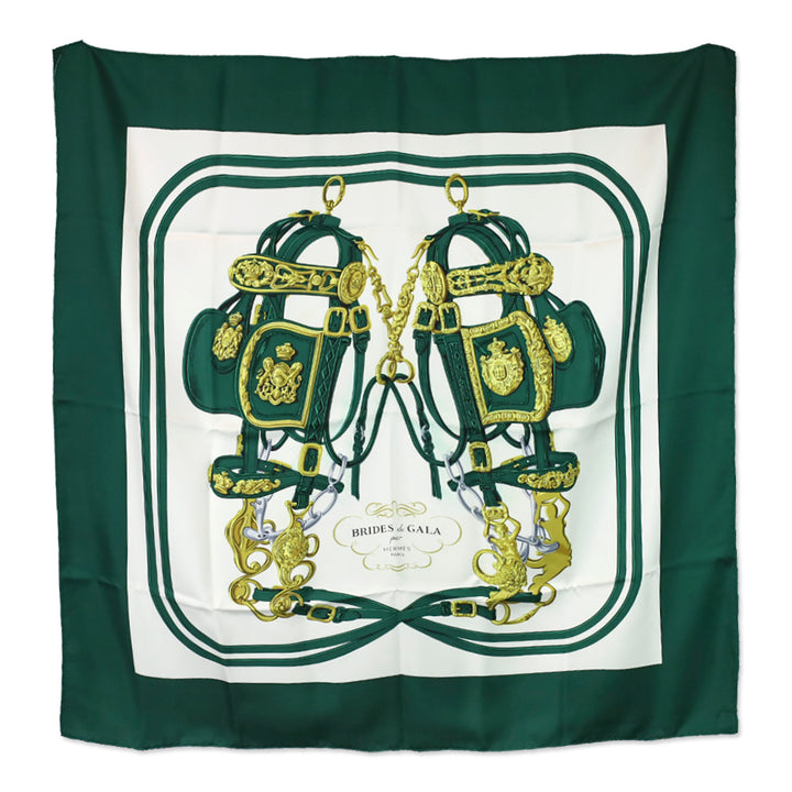 Hermès Green/Gold Brides de Gala Carré 90cm Silk Scarf