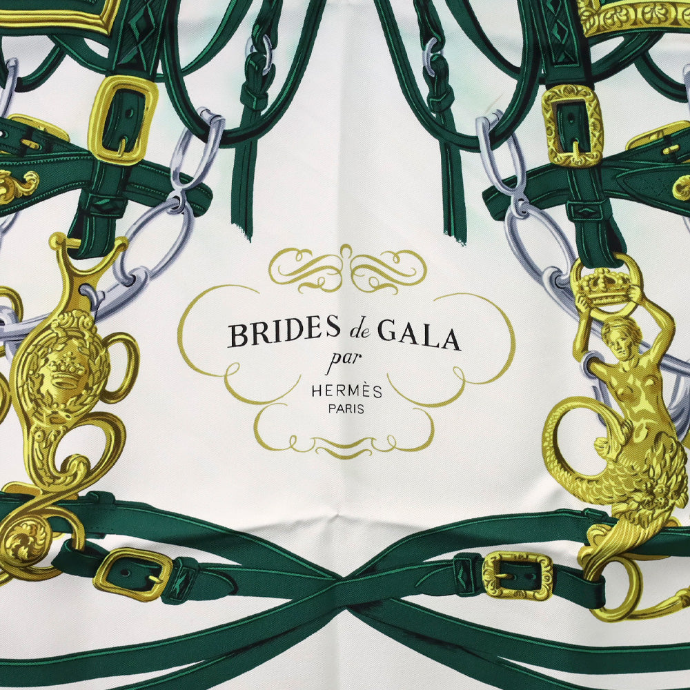 Hermès Green/Gold Brides de Gala Carré 90cm Silk Scarf