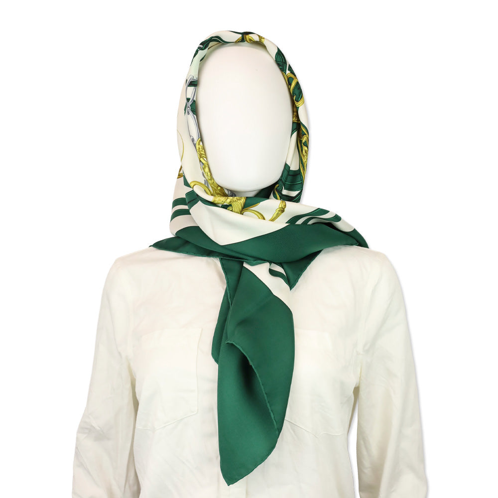 Hermès Green/Gold Brides de Gala Carré 90cm Silk Scarf