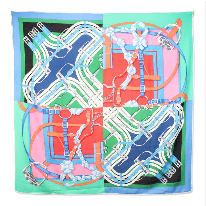 Hermès Green/Pink/Blue Mors à Jouets Chemise Cashmere 140 Shawl