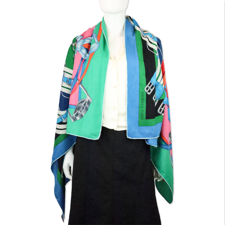 Hermès Green/Pink/Blue Mors à Jouets Chemise Cashmere 140 Shawl