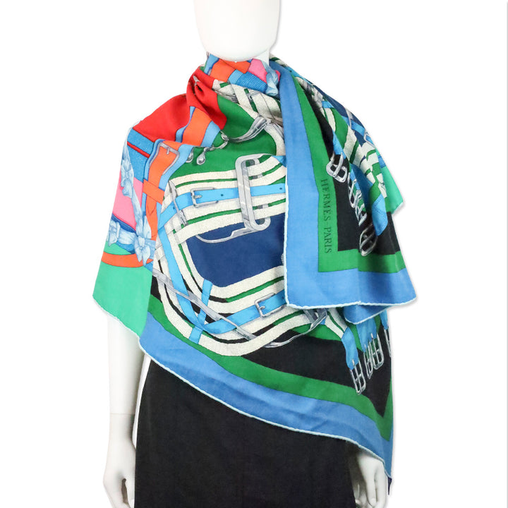 Hermès Green/Pink/Blue Mors à Jouets Chemise Cashmere 140 Shawl