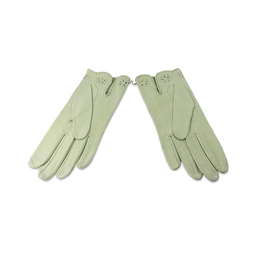 Hermes Green Leather Cut Out Gloves