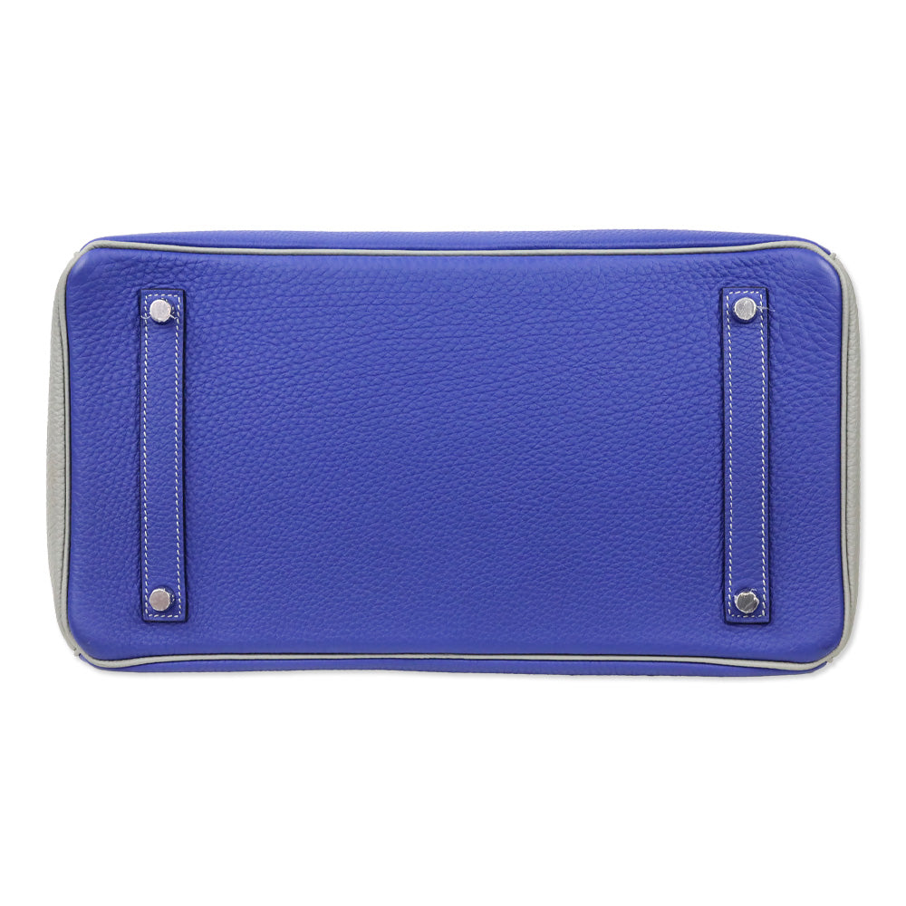 Hermès HSS Bicolor Bleu Électrique and Gris Mouette Togo Retourne Birkin 35 with Brushed Palladium Hardware