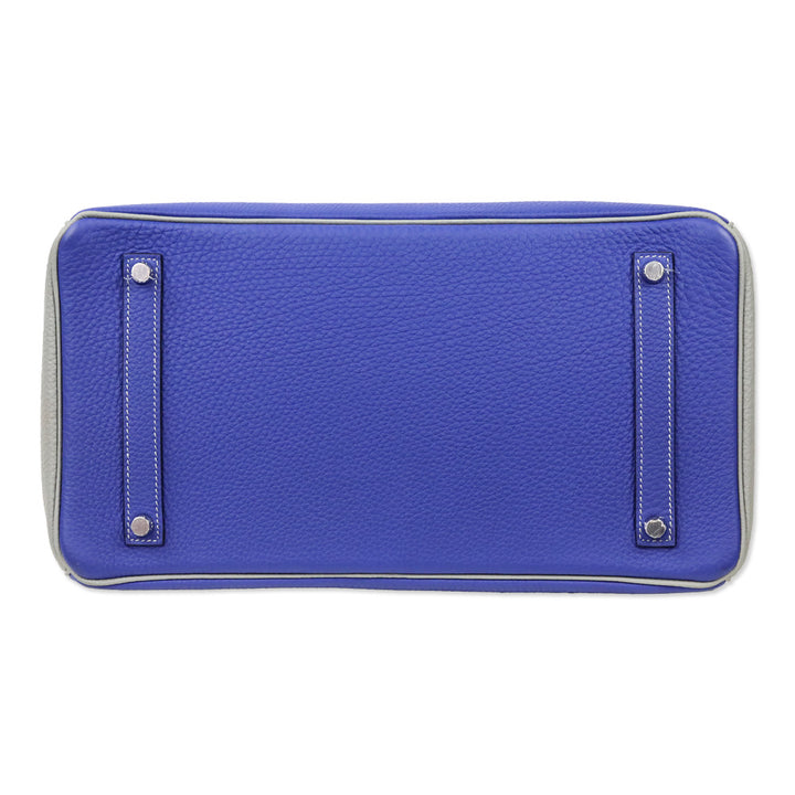 Hermès HSS Bicolor Bleu Électrique and Gris Mouette Togo Retourne Birkin 35 with Brushed Palladium Hardware