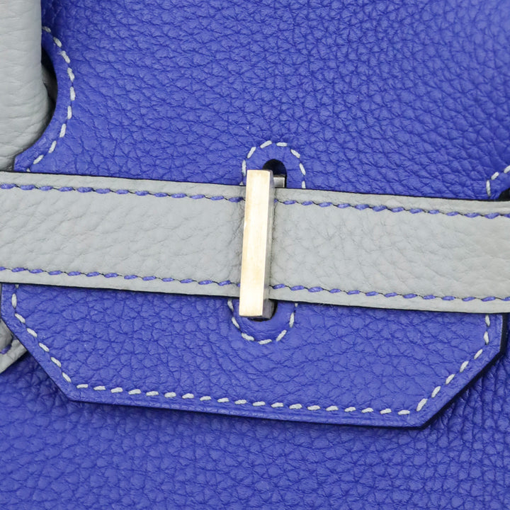 Hermès HSS Bicolor Bleu Électrique and Gris Mouette Togo Retourne Birkin 35 with Brushed Palladium Hardware