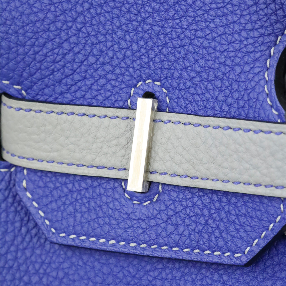 Hermès HSS Bicolor Bleu Électrique and Gris Mouette Togo Retourne Birkin 35 with Brushed Palladium Hardware