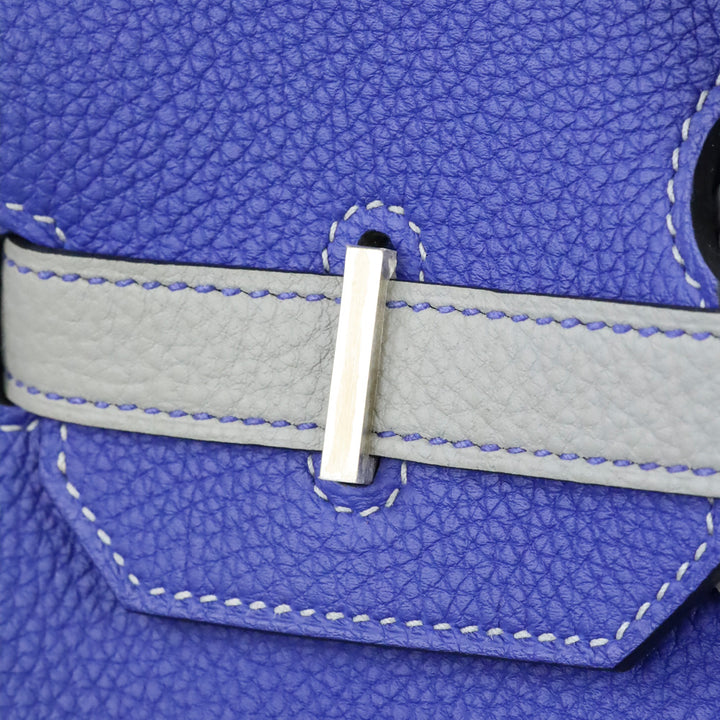 Hermès HSS Bicolor Bleu Électrique and Gris Mouette Togo Retourne Birkin 35 with Brushed Palladium Hardware