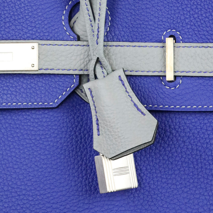 Hermès HSS Bicolor Bleu Électrique and Gris Mouette Togo Retourne Birkin 35 with Brushed Palladium Hardware