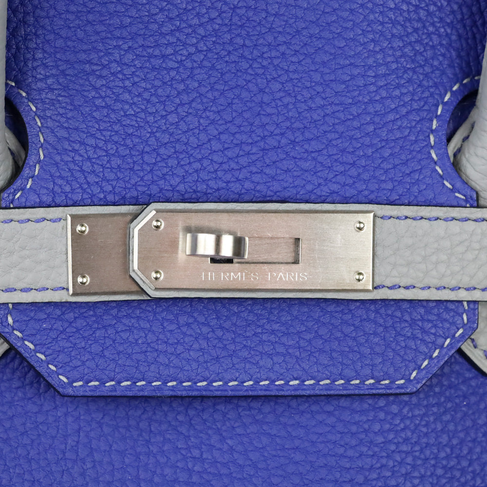 Hermès HSS Bicolor Bleu Électrique and Gris Mouette Togo Retourne Birkin 35 with Brushed Palladium Hardware