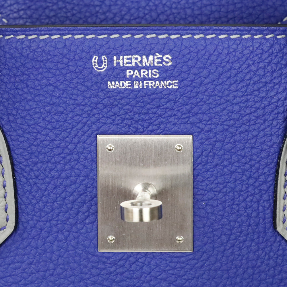 Hermès HSS Bicolor Bleu Électrique and Gris Mouette Togo Retourne Birkin 35 with Brushed Palladium Hardware