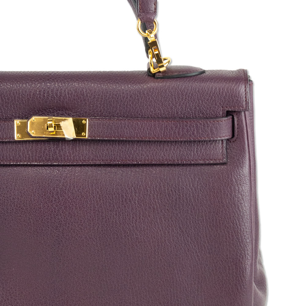 Hermès Kelly Retourne 35 Purple Clemence Gold Hardware