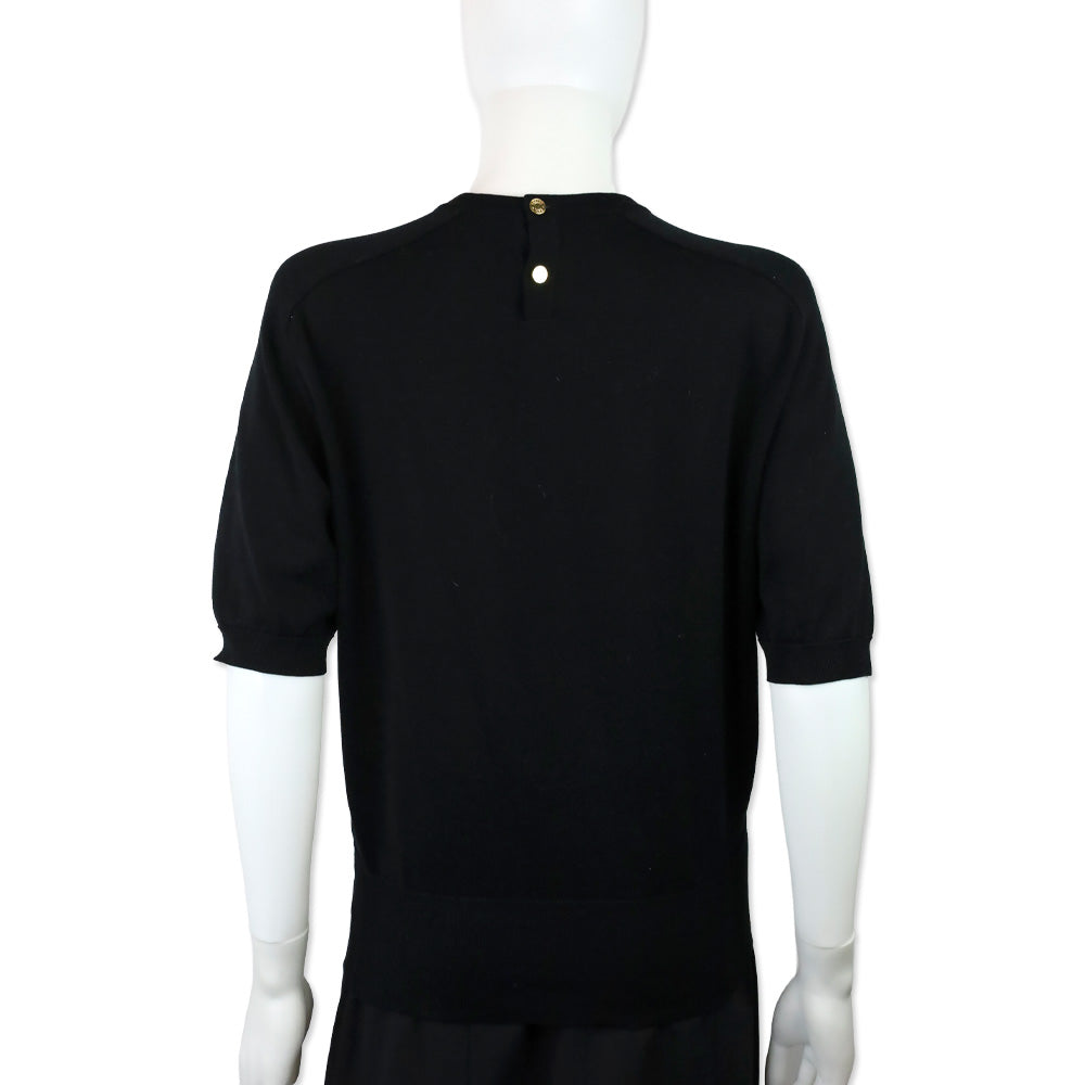 Hermes "L'Harmonie et l'amour soient dans les esprits et dans les coeurs des hommes" Silk Panel Black Knit Top