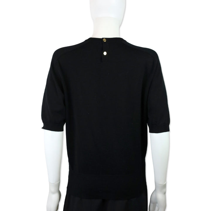 Hermes "L'Harmonie et l'amour soient dans les esprits et dans les coeurs des hommes" Silk Panel Black Knit Top