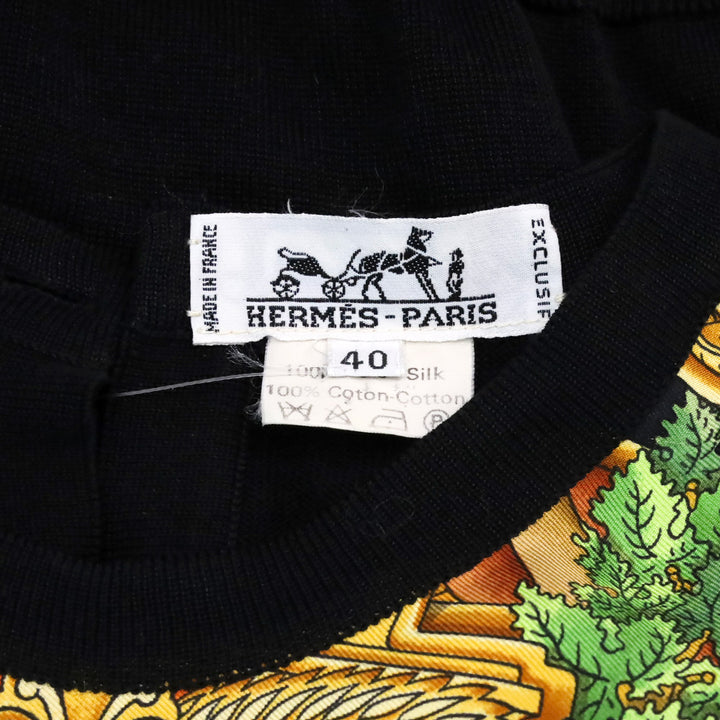 Hermes "L'Harmonie et l'amour soient dans les esprits et dans les coeurs des hommes" Silk Panel Black Knit Top