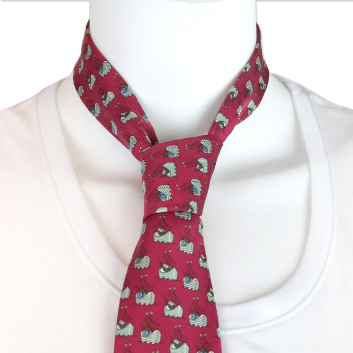 Hermès Magenta Boat Pattern Silk Tie