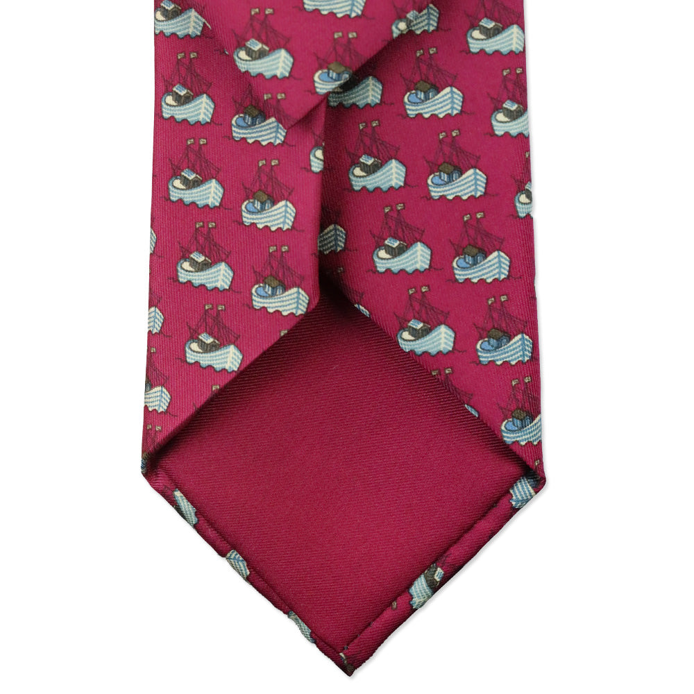 Hermès Magenta Boat Pattern Silk Tie