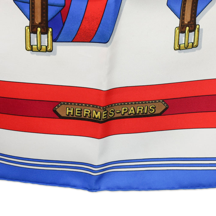 Hermès Navy-Off-White-Multi Les Sangles J. Mentz Silk Scarf 90