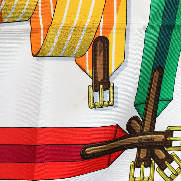 Hermès Navy-Off-White-Multi Les Sangles J. Mentz Silk Scarf 90