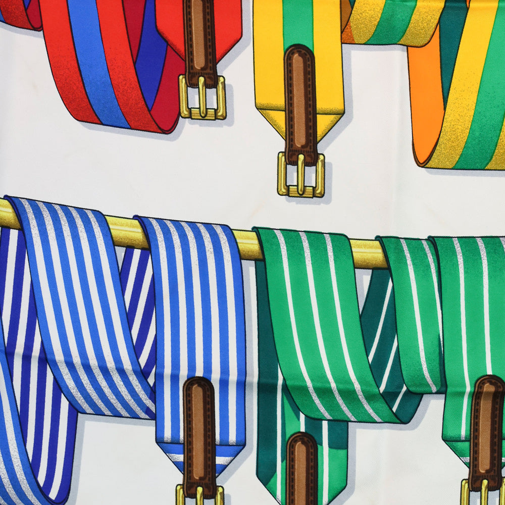 Hermès Navy-Off-White-Multi Les Sangles J. Mentz Silk Scarf 90