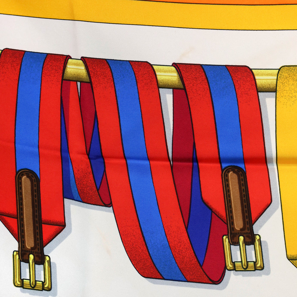 Hermès Navy-Off-White-Multi Les Sangles J. Mentz Silk Scarf 90
