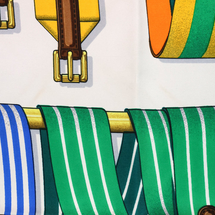 Hermès Navy-Off-White-Multi Les Sangles J. Mentz Silk Scarf 90