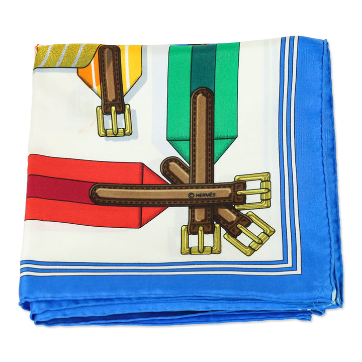 Hermès Navy-Off-White-Multi Les Sangles J. Mentz Silk Scarf 90