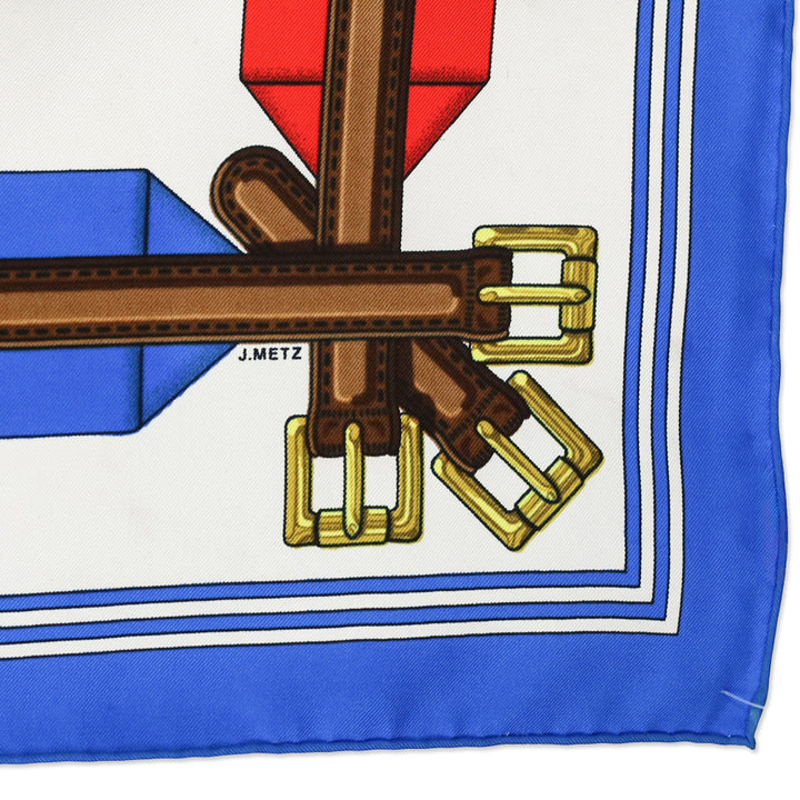Hermès Navy-Off-White-Multi Les Sangles J. Mentz Silk Scarf 90
