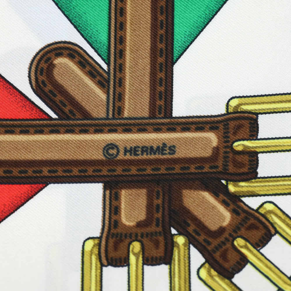 Hermès Navy-Off-White-Multi Les Sangles J. Mentz Silk Scarf 90