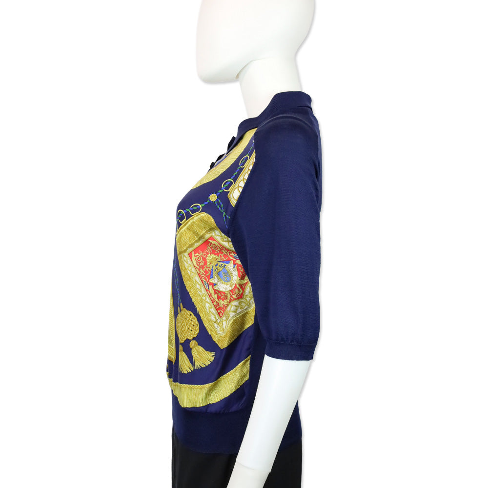 Hermès Navy Poste et Cavalerie Silk Carré Polo Sweater