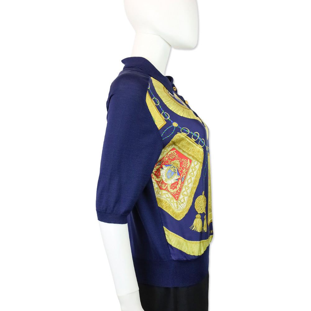Hermès Navy Poste et Cavalerie Silk Carré Polo Sweater