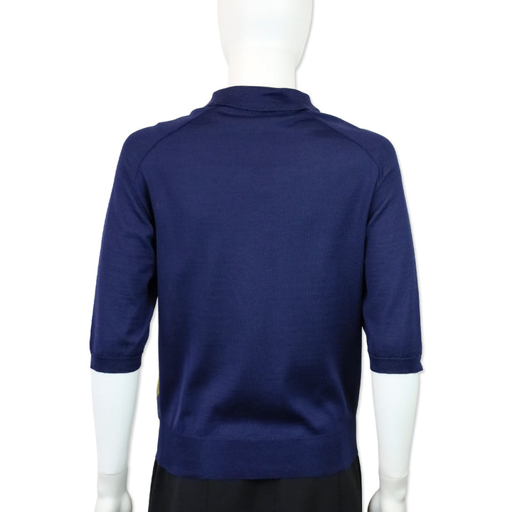 Hermès Navy Poste et Cavalerie Silk Carré Polo Sweater